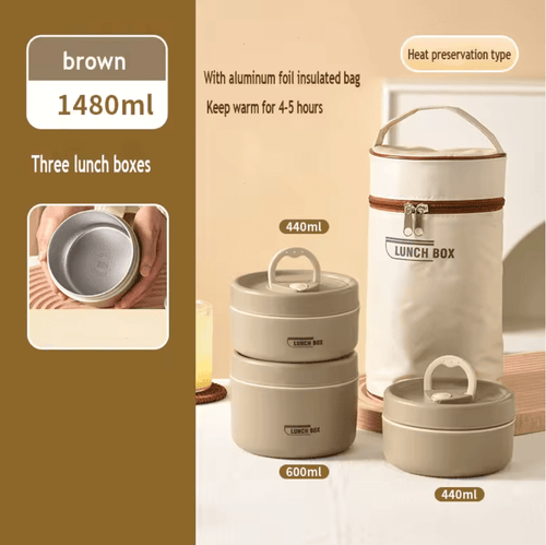 Stainless Steel Insulated Bento Lunch Box Set (1480ml) with Thermal Carry Bag
